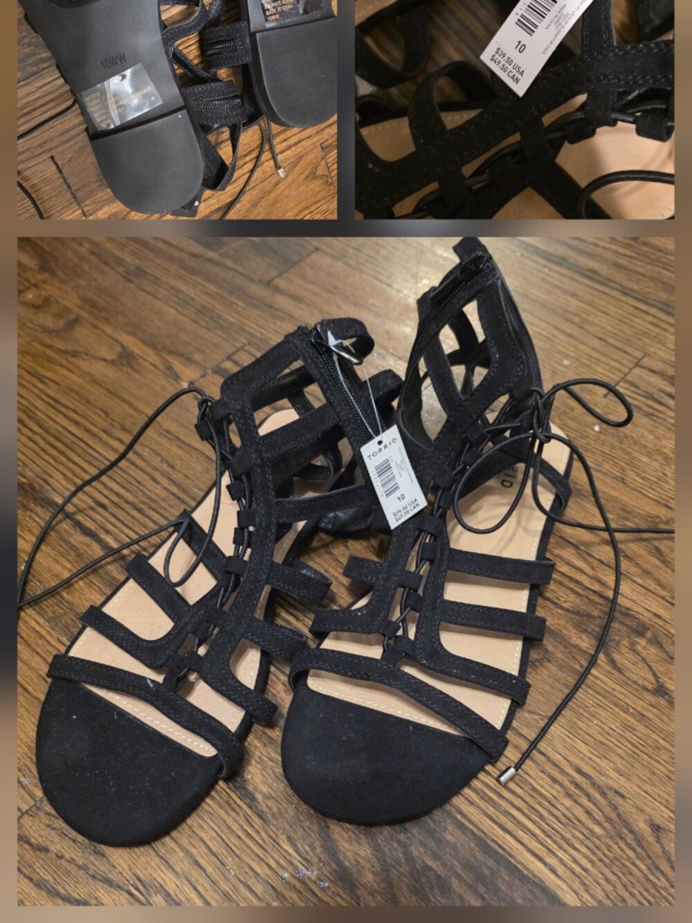 Torrid Black Gladiator Sandals NWT 10 Wide Width